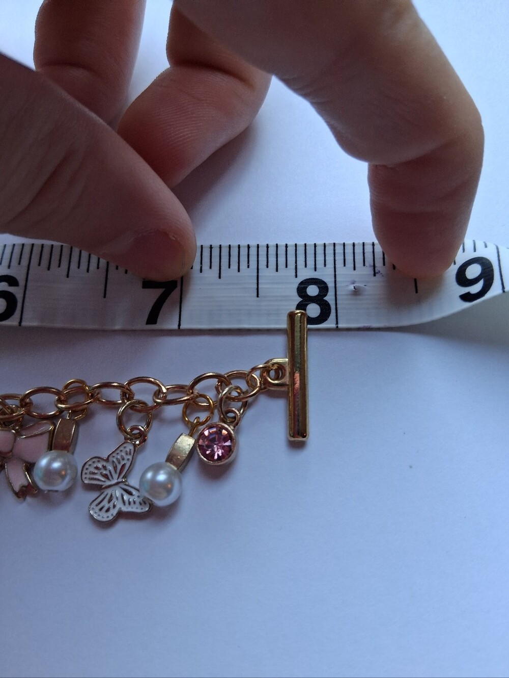 Hand Crafted Gold-Tone Charm Bracelet with Pink Accents and Pearls - Picture 2 of 6